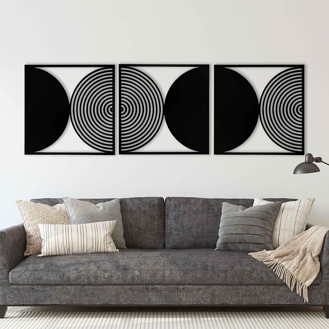 Geometric Wood Wall Art Large, Mid-Century Modern Wall Decor, Circular Panels for Bedroom or Living Room, Rustic Boho Wood Wall Accent #59