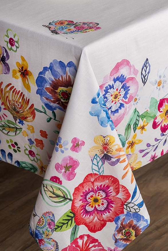 Maison d' Hermine Table Cloth Square Table 100% Cotton 60 x 60 Inches Tablecloth Reusable Decorative for Dining Room Farmhouse Home Valentines Day Decorations Spring Summer- Happy Florals -High Summer