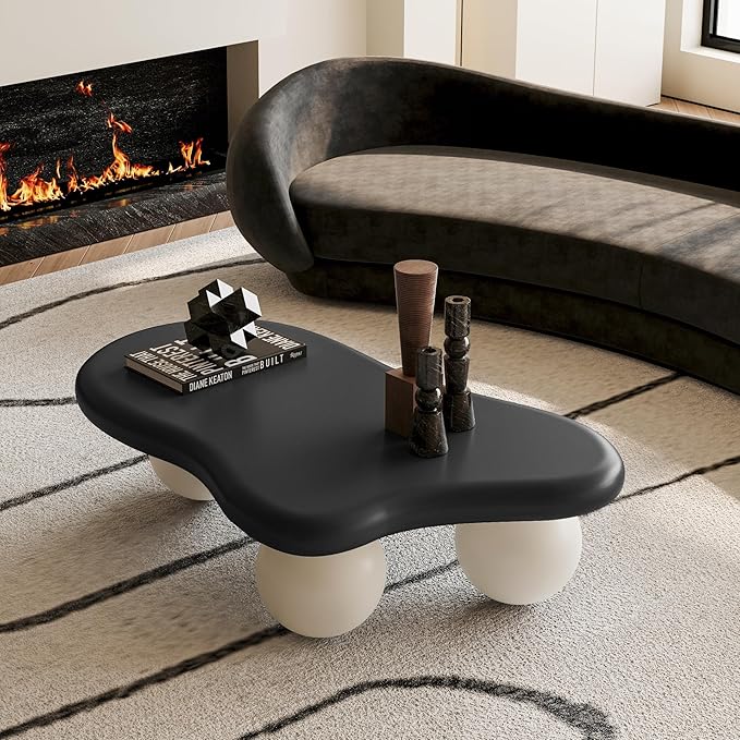40" Modern Coffee Table Cloud Shape Low Center Table Cute Irregular Indoor Tea Table with 3 Ball Legs for Living Room Small Space