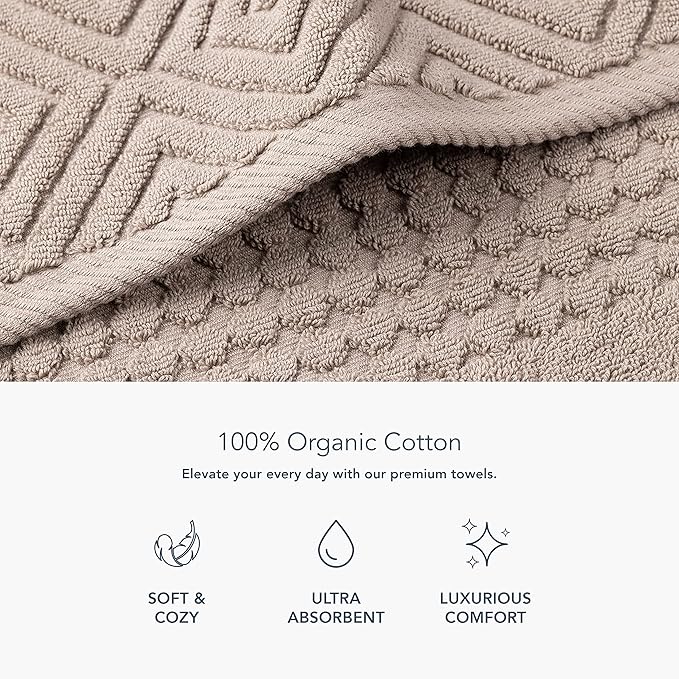 Texere 100% Organic Cotton Diamond Jacquard 700 GSM Luxury Bath Towel Sets - Ultra Soft and Absorbent Hotel and Spa Quality (Diamond, Oxford Tan, 2 Bath & 2 Hand Towels)