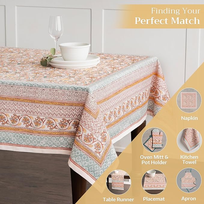 Maison d' Hermine Table Cloth Rectangle Table 100% Cotton 70 x 108 Inches Fall Tablecloth Reusable Everyday Use for Thanksgiving Christmas Decorations Dining Farmhouse Party (Nila)