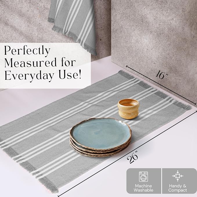Prewashed Stripe Kitchen Towels 4 Pack, 100% Cotton Tea Towels, 16"x26" Quick Dry Dish Cloths for Drying, Reusable Wash Cloths for Cleaning, Absorbent and Washable - Light Grey