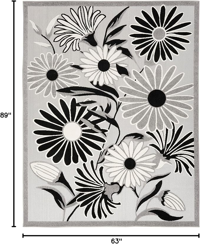 Nourison Home Aloha Black White 5'3" x 7'5" Area Rug - Easy Clean, Non Shedding, Bed Room, Living Room, Dining Room, Kitchen (5' x 8')