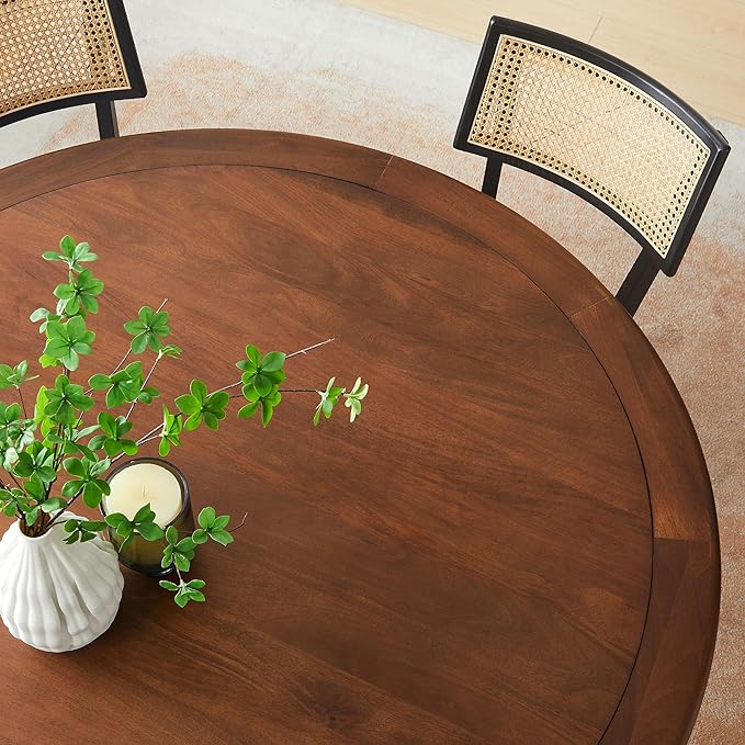 Modway Lippa 60 Inch Round Wood Dining Table with Metal Pedestal in Black Walnut - Modern Industrial Dining Table for 6 People - Solid Wood Tulip Kitchen Table