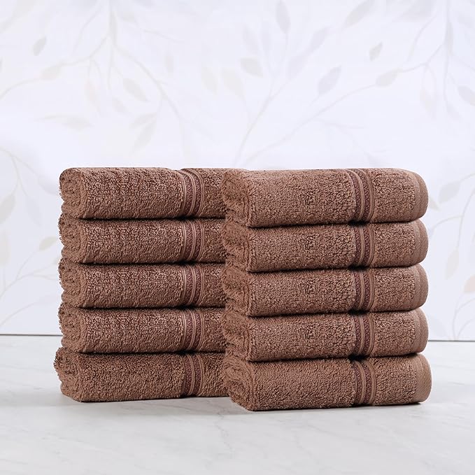 Superior Heritage Egyptian Cotton Face Towel Set, Small Towels for Kitchen, Home Bathroom, Guest Bath, Luxury Essentials, Plush, Absorbent Basics, Washcloths, Spa, Hotel, Resort, Set of 10, Mocha