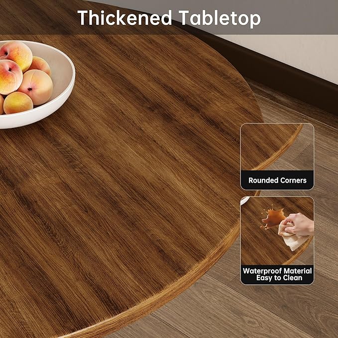 Round Dining Table 30" Circle Tulip Table with Wood Thickened Tabletop & Sturdy Metal Pedestal Mid Century Modern Farmhouse Kitchen Tables for 4 Small Places Living Room Cafe,Somber Walnut
