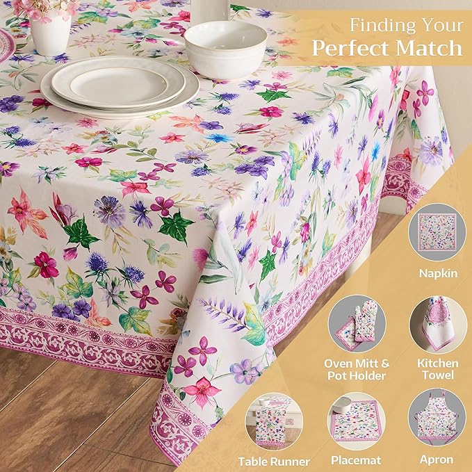 Maison d' Hermine Table Cloth Rectangle Table 100% Cotton 70 x 120 Inches Tablecloth Reusable Decorative for Dining Room Farmhouse Home Valentines Day Decorations Spring Summer - Chardon