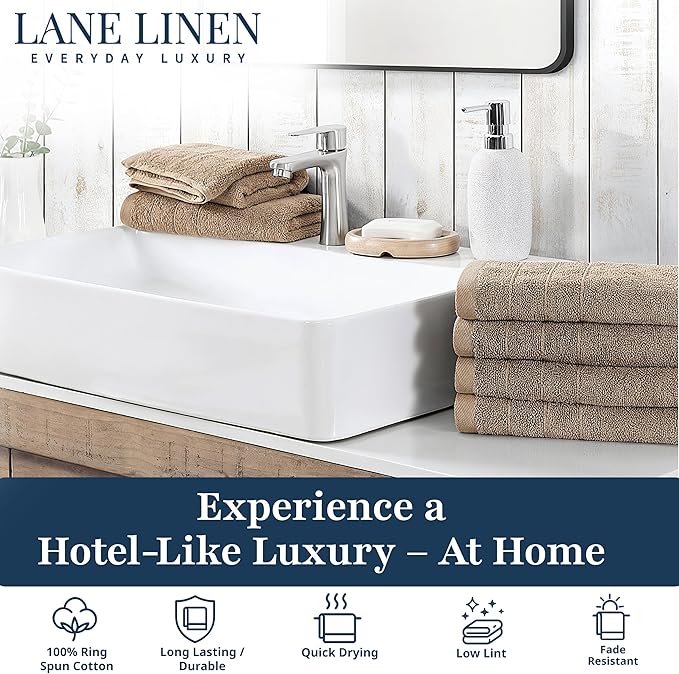 LANE LINEN 6 Pack 100% Cotton Hand Towels (16"x28") - Ring Spun - Quick Dry, Soft & Absorbent Hand Towels Set of 6 - Hotel, Spa, Beauty, Gym, Bathroom - Remains Soft After Multiple Washes - Taupe