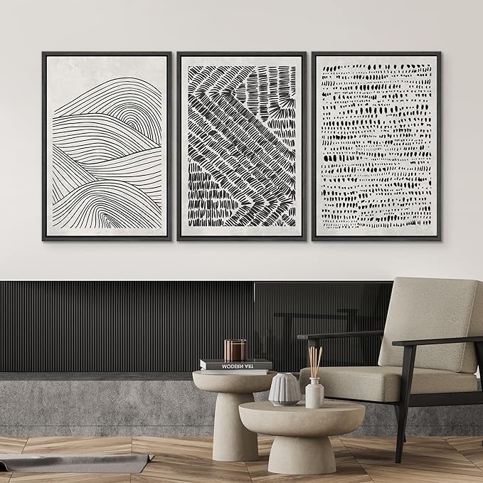 SIGNWIN Framed Canvas Print Wall Art Set Black Pastel Geometric Landscape Abstract Shapes Cozy Neutral Modern Art Decorative Boho Relax/Zen Nordic for Living Room, Bedroom, Office - 24"x36"x3 Black
