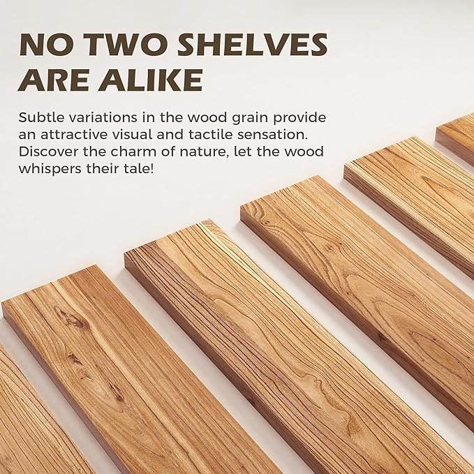 24 Inch Floating Shelves for Wall, 8"D High End Solid Hardwood Shelves for Decor Storage, Rustic Wall Shelves with Invisible Heavy Duty Brackets for Living Room, Kitchen, Bathroom, Natural, 2 Pack