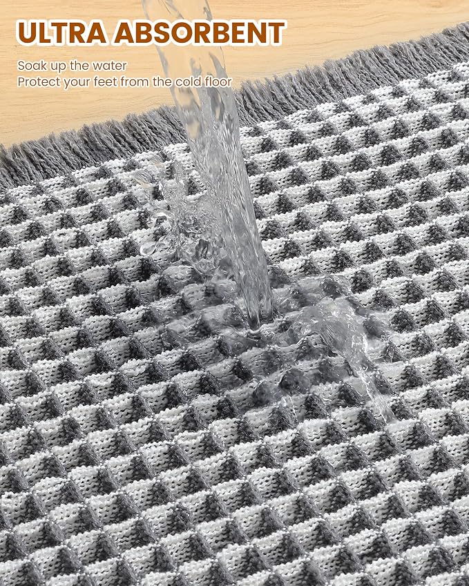 Smiry Waffle Bath Mat 30x20, Extra Soft Absorbent Bathroom Rugs, Non Slip Machine Washable Quick Dry Bath Rugs for Bathroom Floor, Tub, Shower, Home Decor Accessories, Darkgrey & Cream