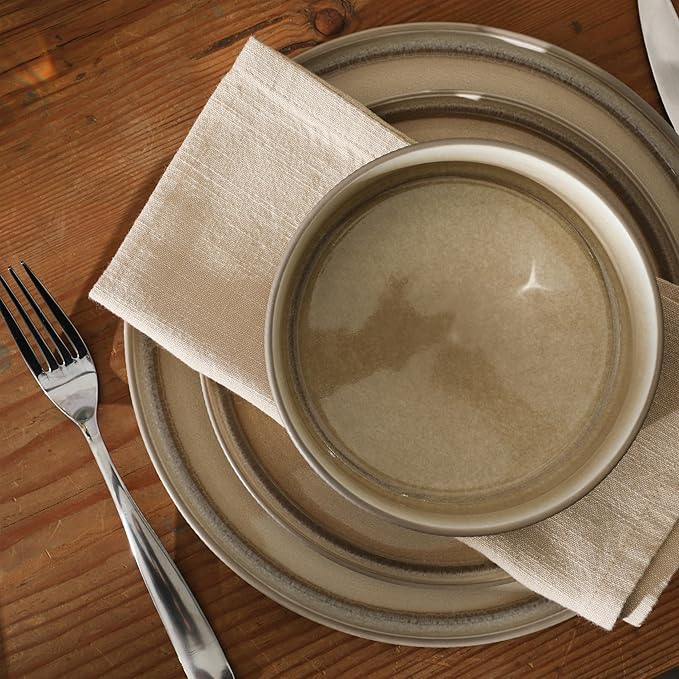 Gibson Elite Redrock Canyon 12-Piece New Bone China Dinnerware Set Service for 4, Reactive Glaze Plates and Bowls, Dishwasher and Microwave Safe, Taupe