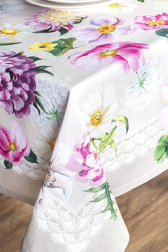 Maison d' Hermine Table Cloth Rectangle Table 100% Cotton 54 x 72 Inches Tablecloth Reusable Decorative for Dining Room Farmhouse Home Valentines Day Decorations Spring Summer - Pivoine