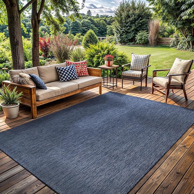 Washable Indoor Outdoor Rug 9x12 Weather Resistant Area Rugs Modern Solid for Porch Deck Balcony Backyard Patio Outside Carpet (9 X 12 Azure Blue)