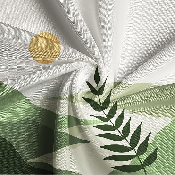 Boho Mid Century Shower Curtain Modern Abstract Sun Tropical Leaves Bathroom Curtain Set Neutral Minimalist Plant Waterproof Fabric Bath Decor with Hooks 48x72 inch