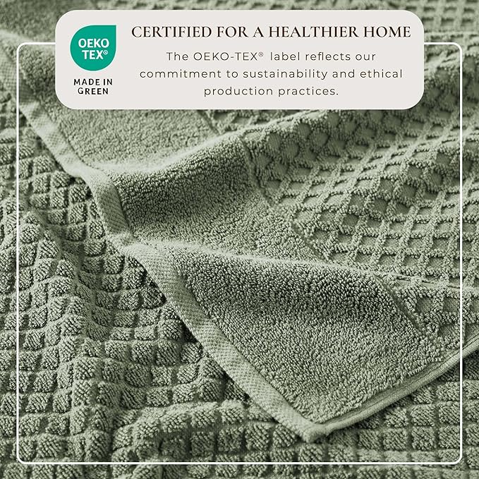 Great Bay Home Bath Towels - 100% Cotton 6 Piece Towel Set - Diamond Waffle Weave - Absorbent, Durable, Quick-Dry Towels for Bathroom (Eucalyptus)