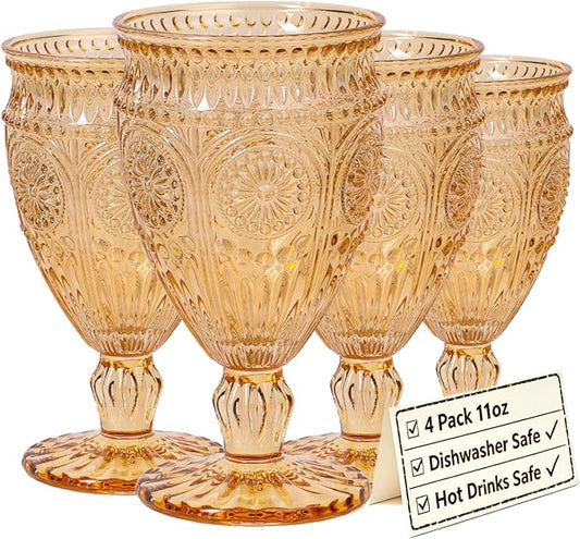 Darlion Wine Goblets, Goblet Glasses, Amber Goblets, Wine Glasses Set of 4, Amber Drinking Glasses for Party Home Wedding