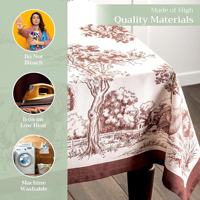 Maison d' Hermine Table Cloth Rectangle Table 100% Cotton 60 x 90 Inches Fall Tablecloth Reusable Everyday Use for Thanksgiving Christmas Decorations Dining Farmhouse Party (Holy Jouy - Brown)