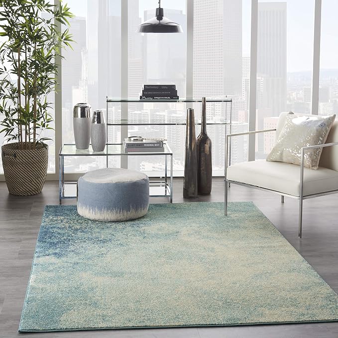 Nourison Home Passion 8' Runner Navy Light Blue Fabric Modern Area Rug (8' Runner)