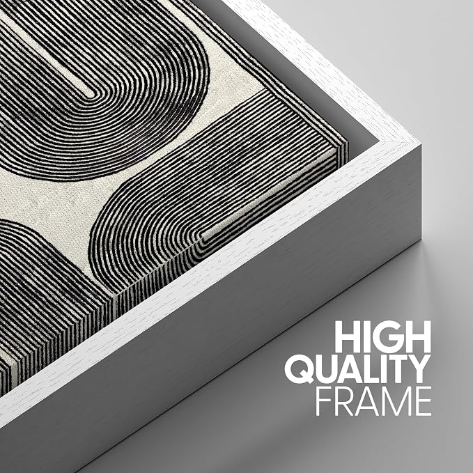SIGNWIN Framed Canvas Print Wall Art Set Black and White Geometric Line Abstract Illustrations Modern Art Decorative Chic Calm/Zen for Living Room, Bedroom, Office - 24"x36"x3 WHITE