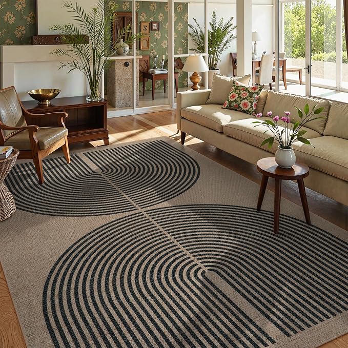 Lahome Modern Rainbow Easy Jute 6x9 Rug, Large Living Room Carpet Washable Outdoor Patio Dining Room Rug, Non Slip Indoor Outdoor Carpet for Backyard Deck Office Decor