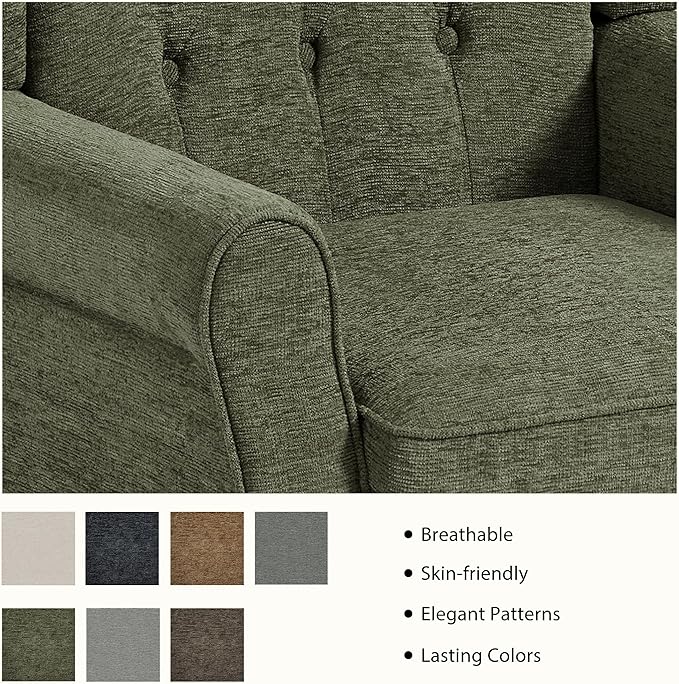 Lumibee High Back Accent Chairs Set of 2,Upholstered Wingback Armchair with Solid Wood Legs for Small Spaces,Comfy Single Sofa Chair for Living Room, Bedroom, Office-Green