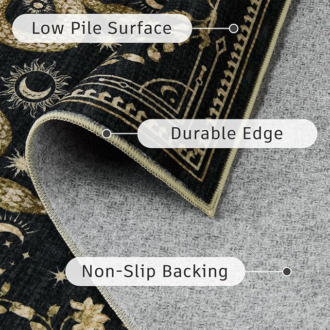 DCX Washable 2x3 Snake Rug, Black Gothic Rug for Living Room, Soft Low Pile Carpet, Kid & Pet Friendly with Rubber Back Non Slip, Stain Resistant Rug for Bedroom Dining Room Office