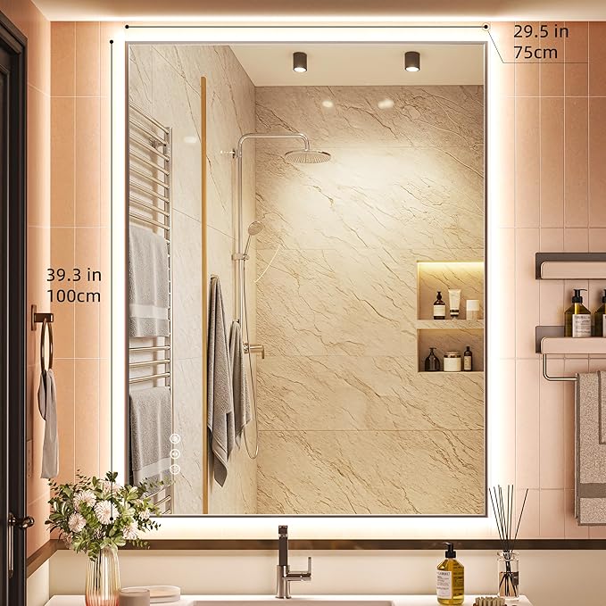 Hasipu 40''x 30'' Home Gym Mirror with Lights Dimmable Anti-Fog Large Full Length Wall Mounted Full Body Mirror for Yoga Dance Fitness Exercise Studio Bedroom Garage, Tempered Glass Workout Mirrors