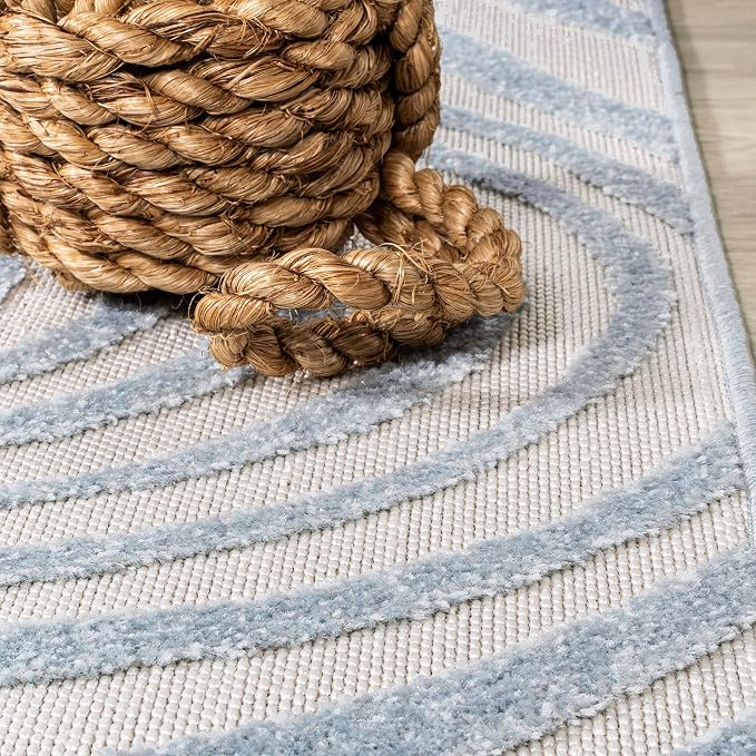 JONATHAN Y Maribo High-Low Abstract Striped Light Blue/Ivory 7x7 Square Indoor/Outdoor Area Rug, Pet Friendly, Non-Shedding, Stain Resistant, Easy-Cleaning for Backyard, Patio (SCN103C-7SQ)