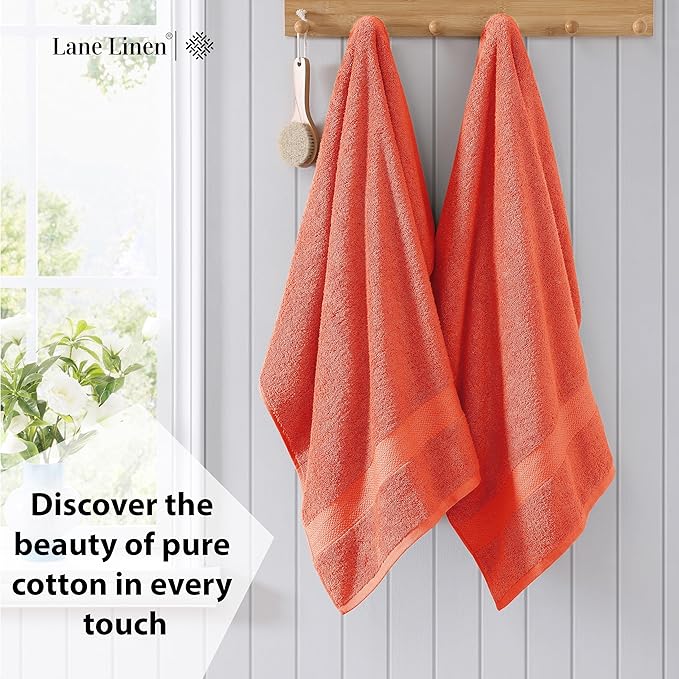LANE LINEN 100% Ring Spun Cotton Bath Towels (28"x54") - 4 Pieces - Large Towels for Bathroom - Quick Drying, Soft & Absorbent Large Shower Towel Set - Used in Gym, Hotel, Spa, Home - Living Coral