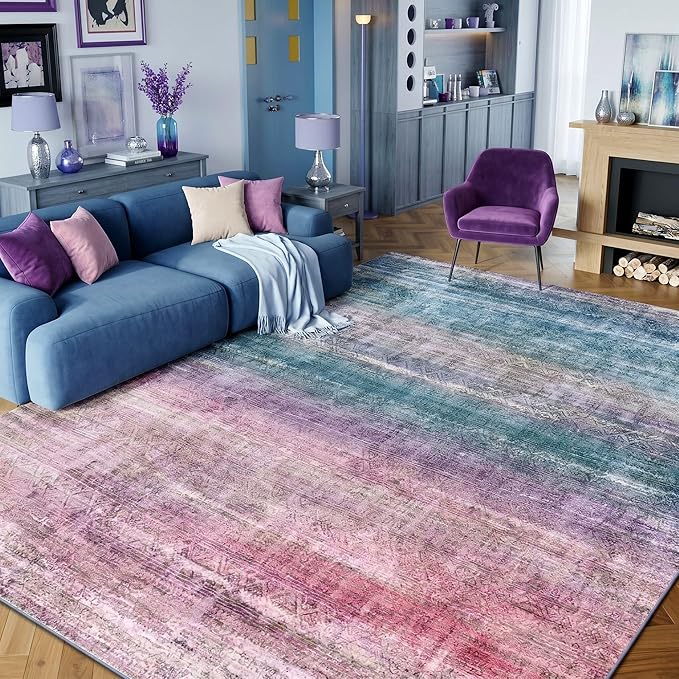 Kokia Abstract Area Rugs 9x12 Bedroom Washable Decor Low Pile Fluffy Non-Slip Non-Shedding Indoor Red Carpet Foldable Stain Resistant Floor Mat Living Room Dining Room, Oslo Orchid