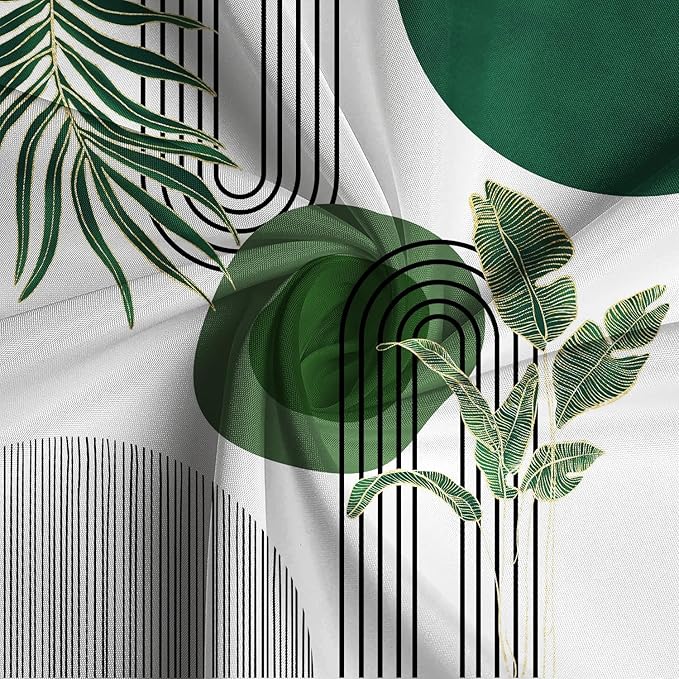 Mid Century Green Shower Curtain for Bathroom Boho Modern Abstract Plant Tropical Leaves Bathroom Curtain Set Geometric Arch Minimalist Waterproof Fabric Bath Decor 72x84 inch