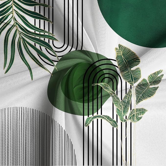 Mid Century Green Shower Curtain for Bathroom Boho Modern Abstract Plant Tropical Leaves Bathroom Curtain Set Geometric Arch Minimalist Waterproof Fabric Bath Decor 72x84 inch