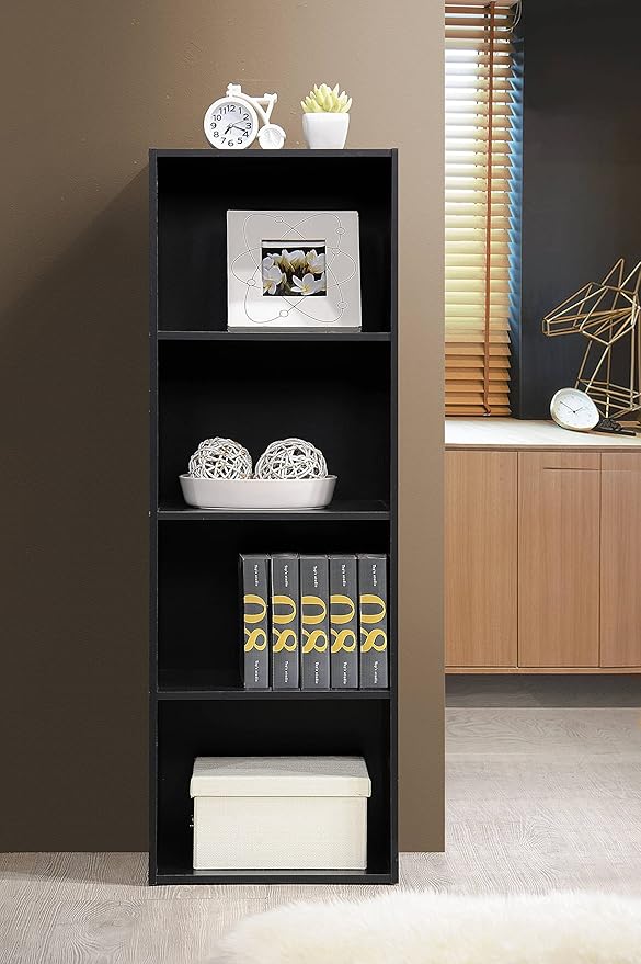 Hodedah 4-Shelf Bookcase in Black