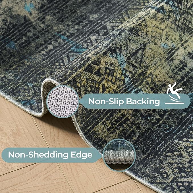 Kokia Abstract 9x12 Area Rugs Living Room Washable Dark Green Low Pile Non-Slip Indoor Decor Carpet Foldable Stain Resistant Ombre Rugs Bedroom Dining Room, Oslo Moss