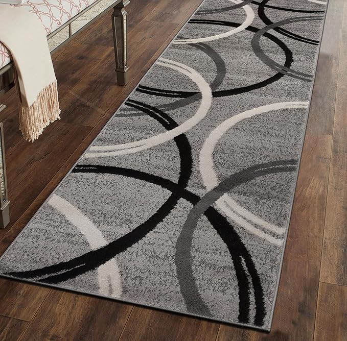 Rugshop Wavy Circles Design Runner Rug, Non-Shedding Carpet for Hallway or Entryway, Gray, 2' x 7'2"
