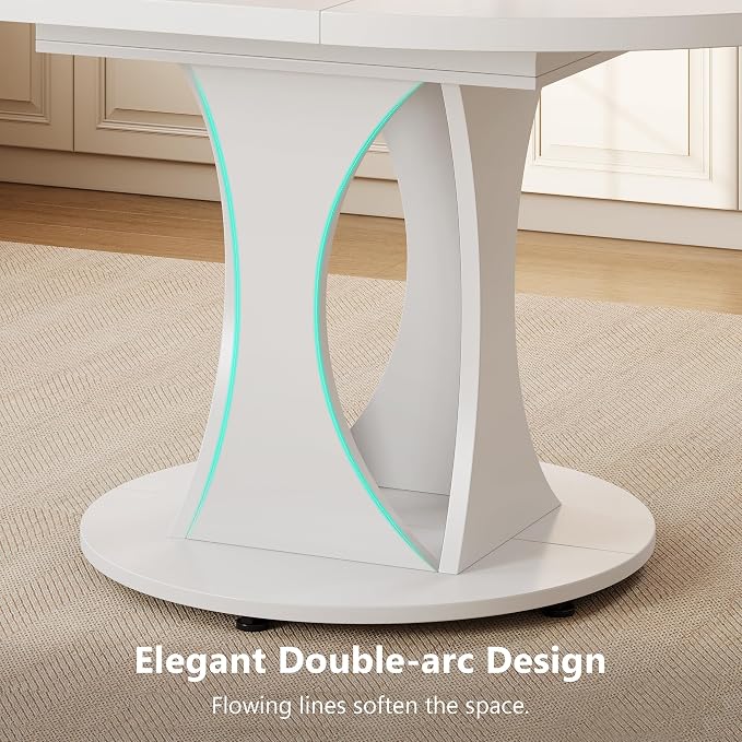 Einhomn Round Dining Table for 4-6, Kitchen Table with Sturdy Double Arc & Rounded Base & Backboard Clasp Desktop, Mid-Century Modern Circle Dinner Table for Dining Living Room, Space Saving, White