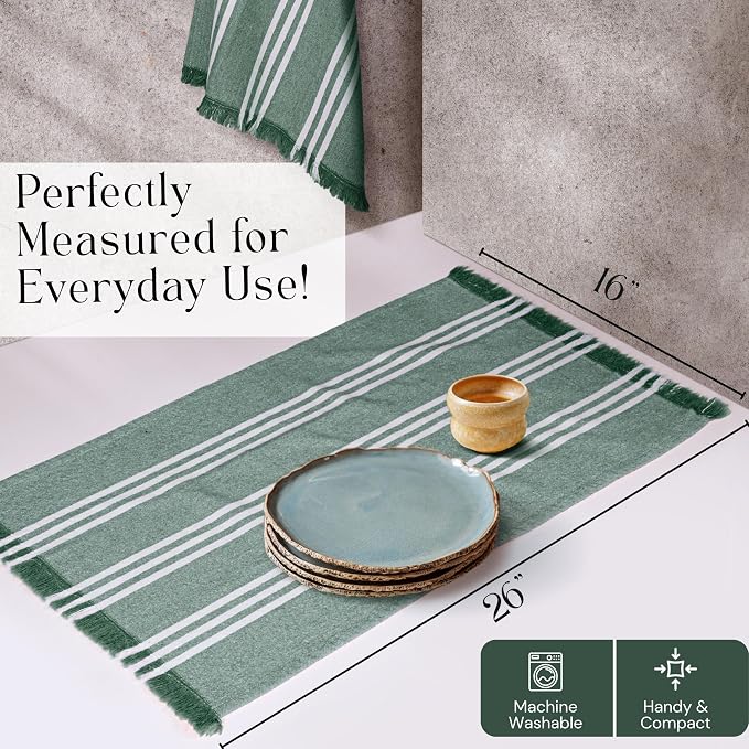 Stripe Kitchen Towels 12 Pack, 16x26 Inches, Cotton Dish Cloths, Absorbent Drying Rags, Reusable and Washable Tea Towels, Cleaning Cloths for Daily Kitchen Use - Forest Green