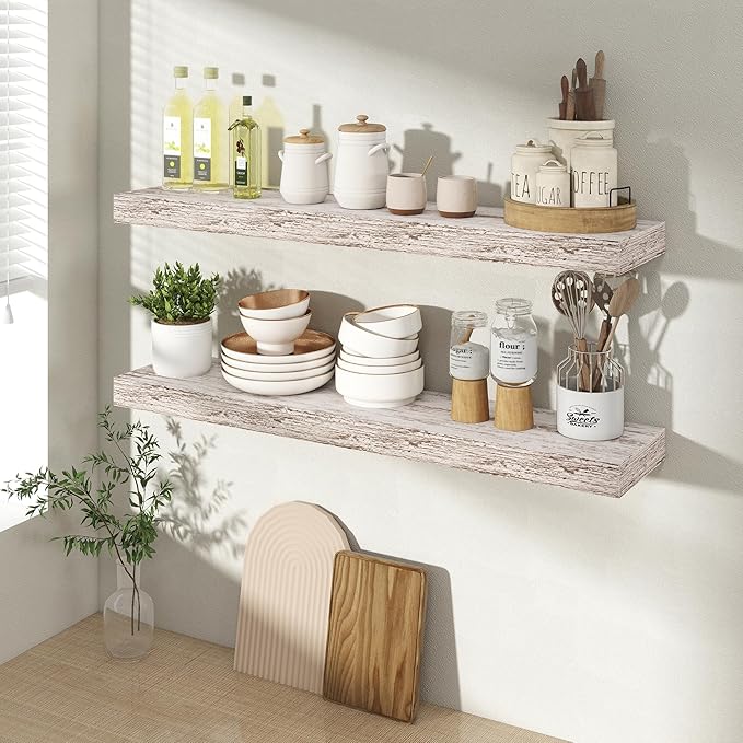 30 Inch Floating Shelves for Wall 2 Pack, 30" Wall Shelves for Books, Storage, Decor, Wall Mounted Floating Shelf with Invisible Brackets for Kitchen, Living Room, Rustic
