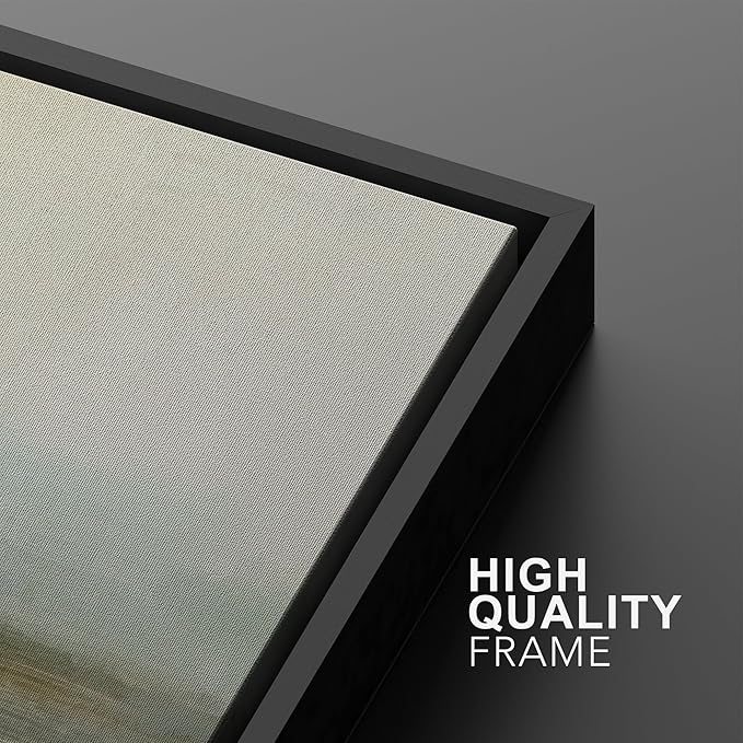 IDEA4WALL Framed Canvas Print Wall Art Set Serene Lake Landscape Abstract Illustrations Modern Art Decorative Coastal Cottage Seascape for Bedroom - 24"x36"x2 Black