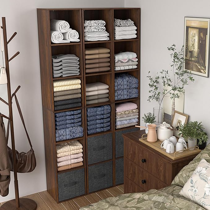 6 Cube Storage Organizer, 6 Tier Cube Low Bookcase Freestanding Storage Display Organizer, Three-Cubes Open Shelf Bookshelf for Home Office (Dark Brown,Black Walnut, 6-Cube)