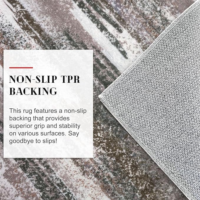 Lansny Modern Abstract 4x6 Living Room Washable Rug Non-Slip Soft Bedroom Area Rug Dark Light Brown White Thin Print Faux Wool Floor Carpet Throw Rugs for Nursery Playroom Dining Room Indoor Office