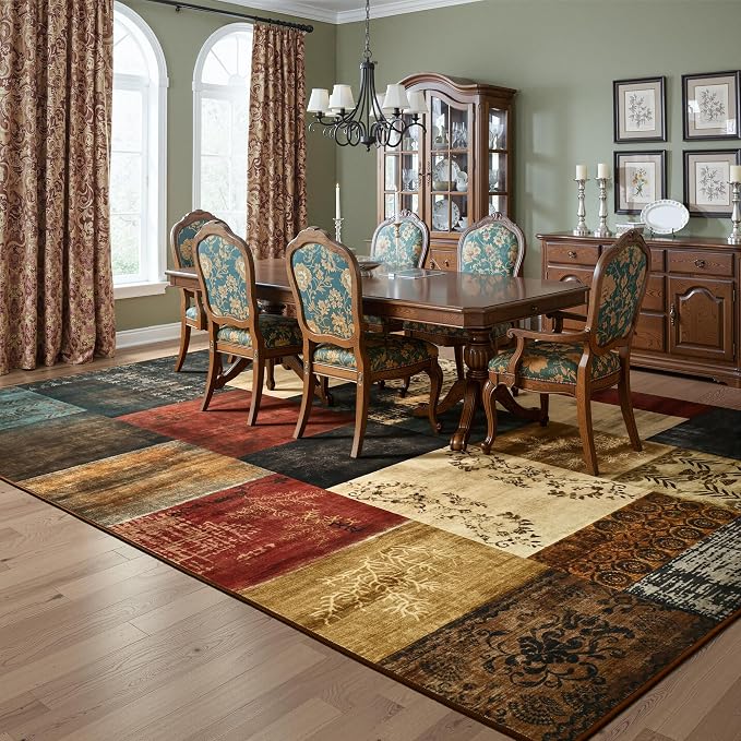 Tepook Modern Area Rug for Living Room, 5x7 Geometric Large Rugs for Bedroom, Washable Patchwork Rug Indoor Non-Slip Throw Carpets for Dining Room Office Farmhouse Home Decor, Multi