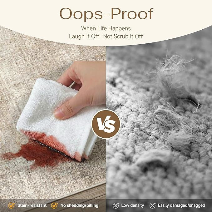 HUGEAR Beige 9x12 Washable Area Rugs for Living Room Bedroom Large Neutral Vintage Rug Soft Durable Carpet Distressed Non Slip & Shedding Stain Resistant Low Pile for Home Decor