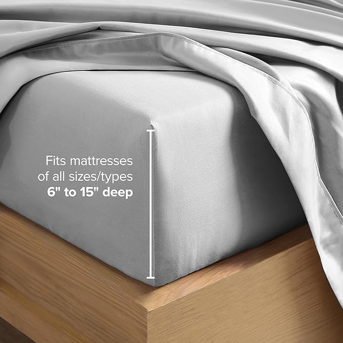 Bare Home Queen Sheet Set - 1800 Ultra-Soft Microfiber Queen Bed Sheets - Double Brushed - Deep Pockets - Easy Fit - 4 Piece Set - Bedding Sheets & Pillowcases (Queen, Cloud Grey)