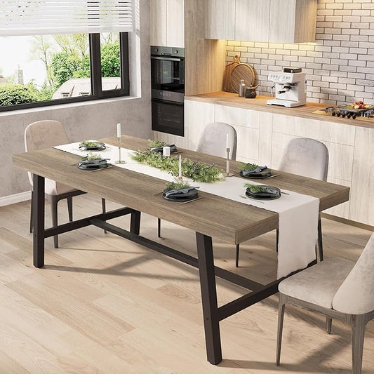 GarveeHome Industrial Dining Table for 6-8 People, 70.87" Long Wooden Kitchen Table with Sturdy Metal Frame & Pear Finish, Seats 6 Rectangular Counter for Dinner, Kitchen, Dining Room-Rustic Pear