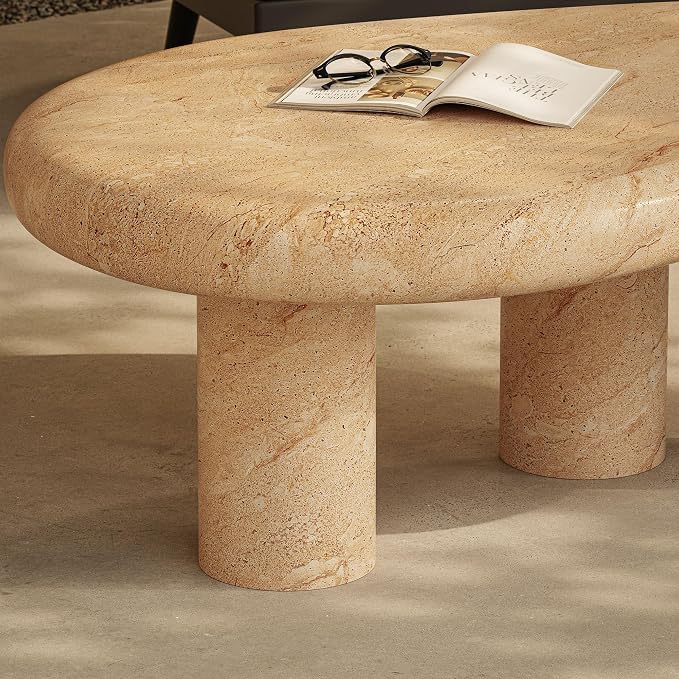 Modway Elowen Kidney Bean Shape Coffee Table in Travertine