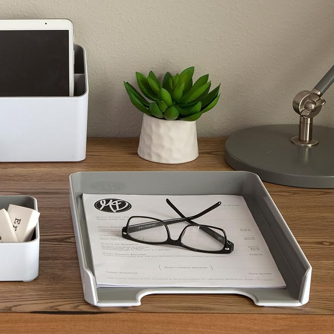 Fusion Letter Tray, 1 3/4" H x 10" W x 12 3/4" D, White/Gray