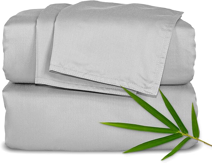 Pure Bamboo California King Sheets, Genuine 100% Organic Viscose Derived from Bamboo Bed Sheet Set, Soft & Cooling, Double Stitching, 2 Year Quality Promise (California King, Silver Pearl)