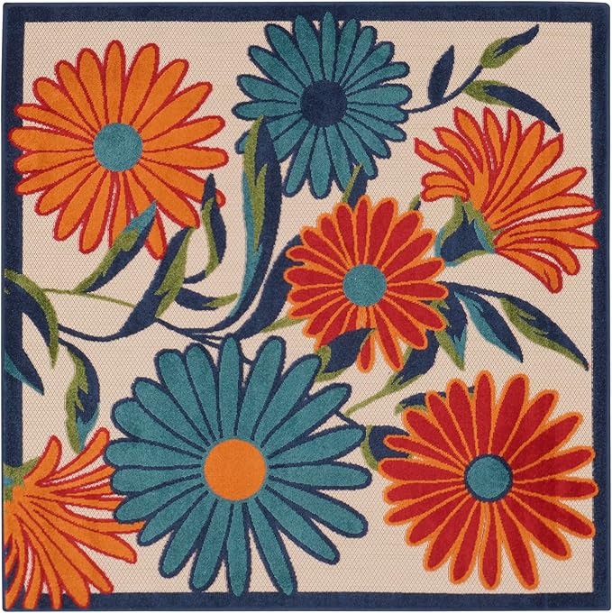 Nourison Home Aloha Multicolor 5'3" x Square Area Rug - Easy Clean, Non Shedding, Bed Room, Living Room, Dining Room, Kitchen (5' x Square)